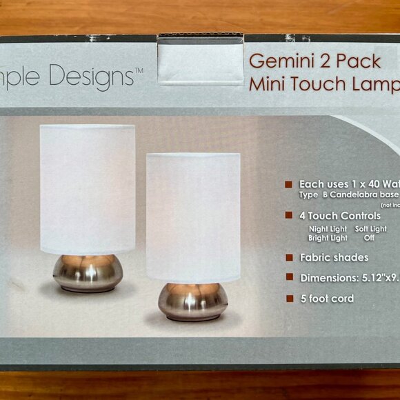 Simple Designs Gemini Colors 2 Pack Mini Touch Table Lamp Set with Fabric Shades - Picture 6 of 7